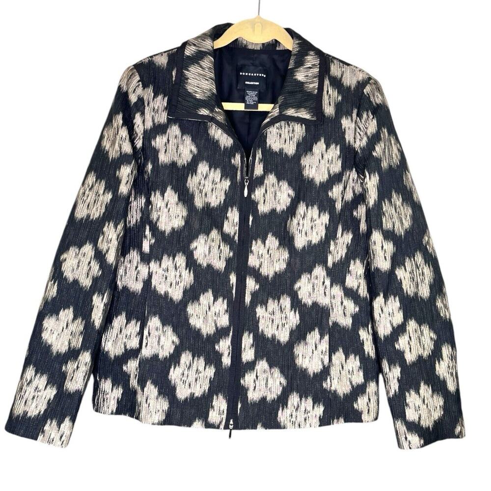 Doncaster Collection Women's Blazer Sz 12 Black w Gold/Silver Design Pockets Zip